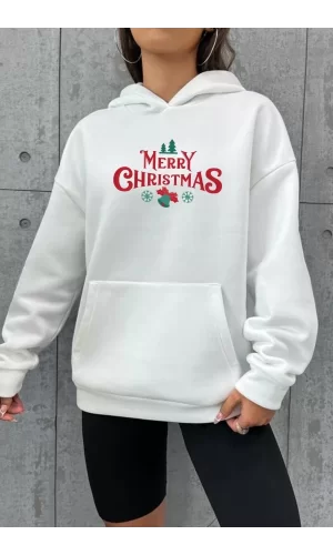 Luz&Pos Merry Chrıstmas Sweatshirt & Hodie - Beyaz