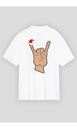 Luz&Pos Noel Başlıklı Serçe Parmak T-shirt - Beyaz