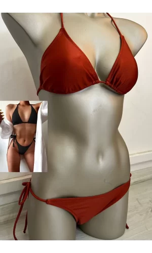 Luz&Pos Özel Tasarım Bağlamalı Kiremit Rengi Bikini Takımı