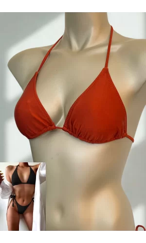 Luz&Pos Özel Tasarım Bağlamalı Kiremit Rengi Bikini Üst
