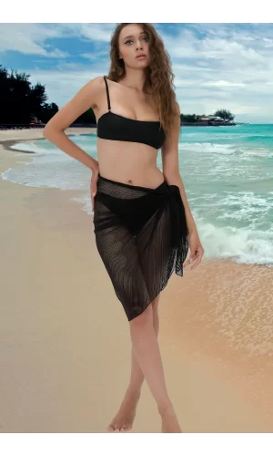 Luz&Pos Özel Tasarım Bikini & Mayo Üstüne Siyah File Tül Pareo