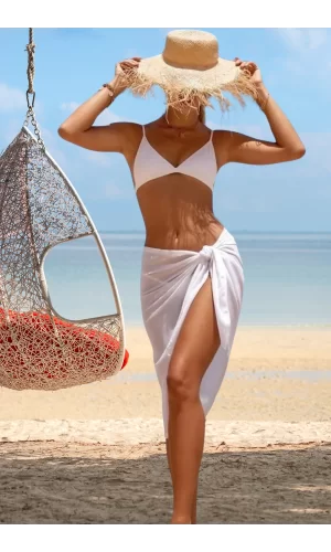 Luz&Pos Özel Tasarım Bikini & Mayo Üstüne Uzun Beyaz Tül Pareo