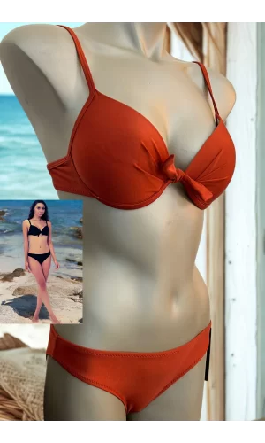 Luz&Pos Özel Tasarım Ön Kısmı Fiyonk Kiremit Rengi Bikini Takımı
