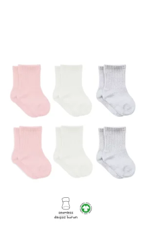 Luz&Pos Penye Soket Çorap 6lı Pembe Ekru Gri