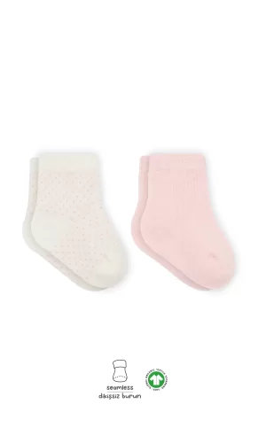 Luz&Pos Puan Derby Penye Soket Çorap 2li  Pembe Ekru