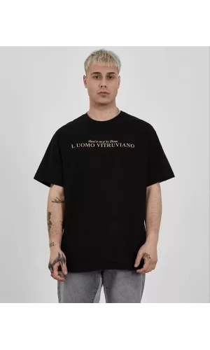 Luz&Pos Unisex Bisiklet Yaka Baskılı Oversize T-shirt - Siyah