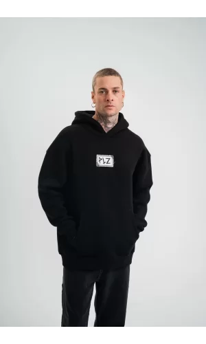 Luz&Pos Unisex Kapşonlu Uzun Kol Patchli Nakışlı Sweatshirt - Siyah