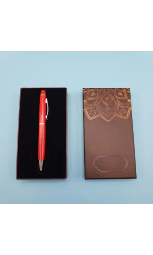 Mandala Desenli Kutulu Kırmızı Touchpen Tükenmez Kalem