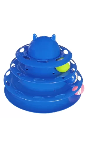 Markapet 3 Katlı Kedi Oyuncağı Kedi Başlıklı Toplu Kule 18-23 cm Mavi