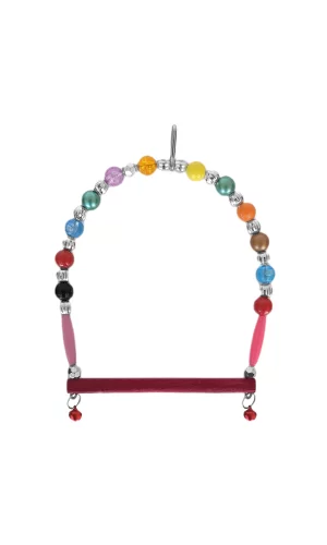 Markapet Ahşap Tünekli Şeffaf Boncuklu Kuş Salıncağı 10-12 cm Renkli