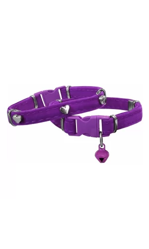 Markapet Kadife Kedi Boyun Tasması Kalpli 20-32 cm Mor