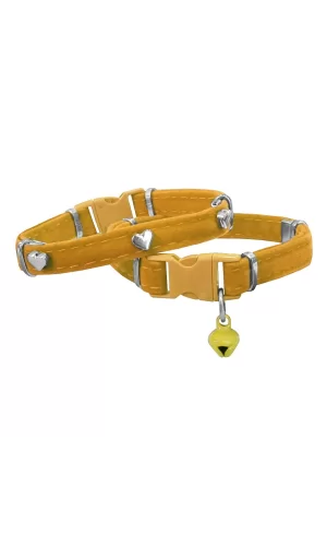 Markapet Kadife Kedi Boyun Tasması Kalpli 20-32 cm Sarı
