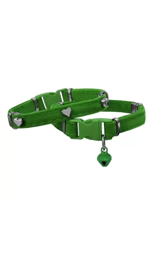 Markapet Kadife Kedi Boyun Tasması Kalpli 20-32 cm Yeşil