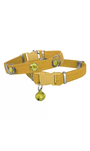 Markapet Kadife Kedi Boyun Tasması Taşlı 20-32 cm Sarı