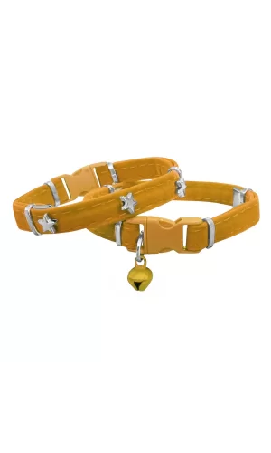 Markapet Kadife Kedi Boyun Tasması Yıldızlı 20-32 cm Sarı