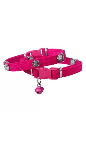 Markapet Kadife Kedi Boyun Tasması Yoncalı 20-32 cm Pembe