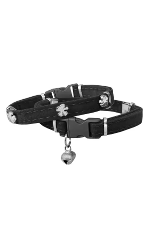 Markapet Kadife Kedi Boyun Tasması Yoncalı 20-32 cm Siyah