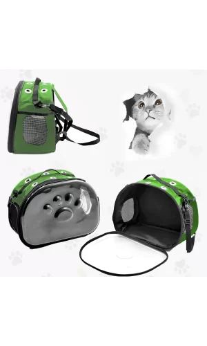 Markapet Patili Şeffaf Kedi Taşıma Sırt Çantası Yeşil 20 x 34 x 42 cm