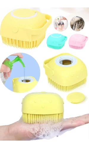 Markapet Şampuan Hazneli Kedi Köpek Silikon Duş Fırçası 11 cm Sarı