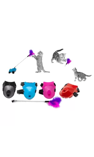 Markapet Tüylü Yaylı Kedi Ayak Oltası Kedi Oyuncağı 9 cm-35 cm Pembe