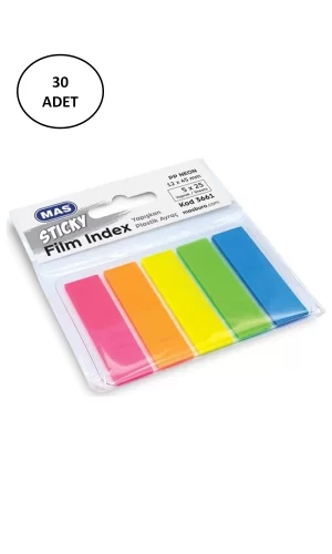 Mas 3661 Sticky Film Index Renki 12x45 Pp Dörtgen Yapışkan Sticker 30 Adet