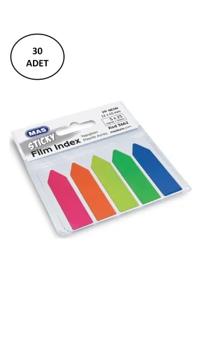 Mas 3662 Film Index 12mm x 45 mm 5 x 25 cm Sayfa Pp Neon 5 Renk