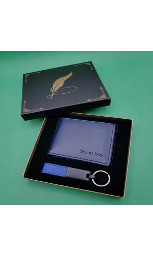 Mavi Cüzdan Anahtarlık Set