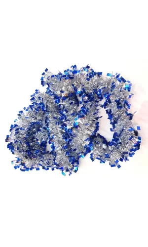 Mavi Gümüş Renk 4 Cm Genişlik Garland Çift Renk Sim Süs 180 Cm