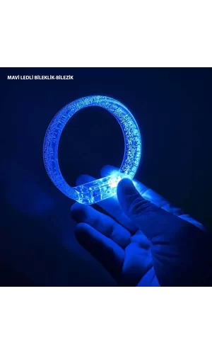 Mavi Led Işıklı Baskı Yapılabilen Pilli Bileklik Bilezik 1,5 Cm Genişlik