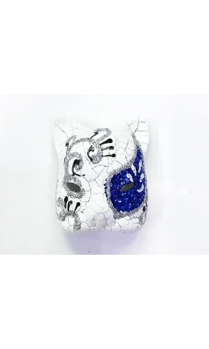 Mavi Renk İşlemeli Seramik Malzemeden İmal Venedik Kedi Model Magnet