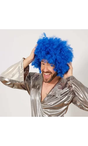 Mavi Renk Kıvırcık Afro Bonus Peruk
