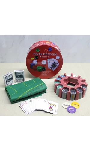 Metal Kutulu 240 Chip Ve 2 Adet İskambil  Kağit Setine Sahip Poker Oyunu Alk3539