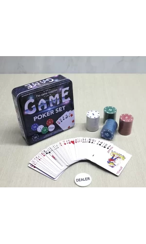 Metal Kutulu 80 Chip Ve 1 Adet İskambil  Kağit Setine Sahip Poker Oyunu Alk3534