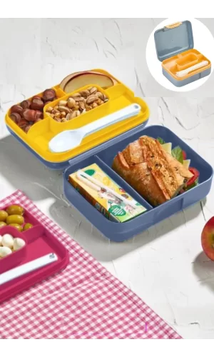 Meyve Suyu Bölmeli - Tabaklı Beslenme Kabı  Diyet Kabı -çatal Bıçak Kaşık Dahildir