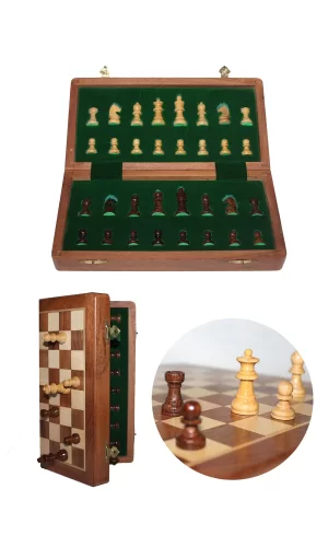 Mıknatıs Taşlı Ahşap Katlanabilir Kutulu Satranç Oyunu 30 Cm