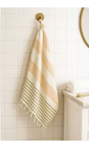 Mimoza Unisex Peştemal Plaj Havlusu 100x180 Cm &#37;100 Pamuklu Soft Kahve-Açık Kahve