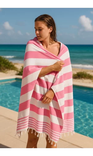 Mimoza Unisex Peştemal Plaj Havlusu 100x180 Cm &#37;100 Pamuklu Soft Pembe-Açık Pembe