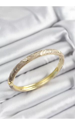 Mineli Pirinç Bej Mermer Motifli Gold Renk Kadın Kelepçe
