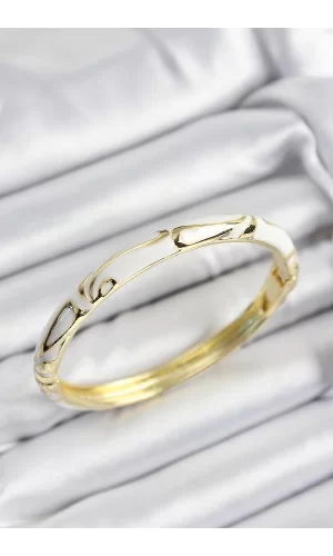Mineli Pirinç Beyaz Mermer Motifli Gold Renk Kadın Kelepçe