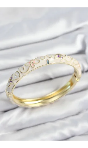 Mineli Pirinç Krem Çiçek Motifli Gold Kadın Kelepçe