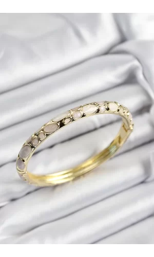 Mineli Pirinç Krem Petek Motifli Gold Renk Kadın Kelepçe
