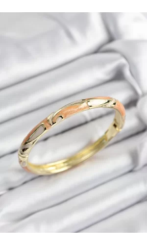 Mineli Pirinç Krem Ve Turuncu Mermer Motifli Gold Renk Kadın Kelepçe