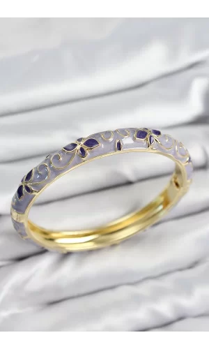 Mineli Pirinç Mor Çiçek Motifli Gold Kadın Kelepçe