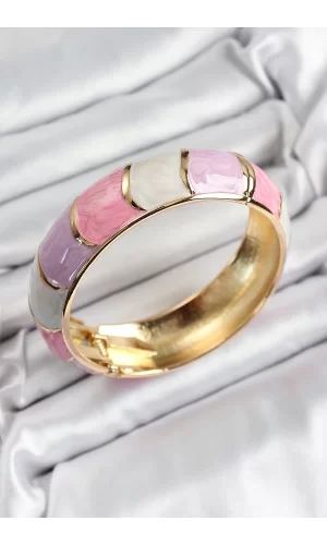 Mineli Pirinç Pembe Mor Beyaz Renk Motif Desenli Kadın Kelepçe