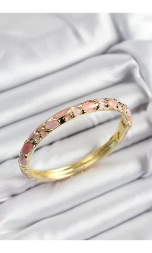 Mineli Pirinç Pembe Petek Motifli Gold Renk Kadın Kelepçe