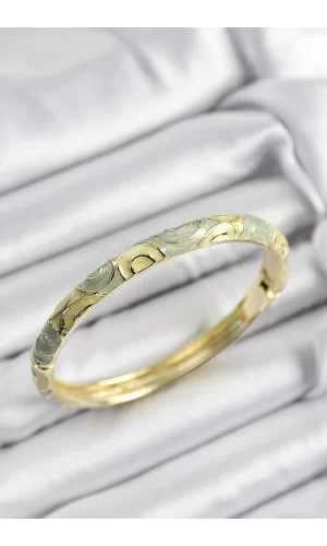 Mineli Pirinç Yeşil Sarmal Motifli Gold Renk Kadın Kelepçe