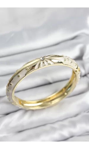 Mineli Pirinç Zirkon Taşlı Bej Desen Motifli Gold Kadın Kelepçe