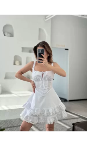 Luz&Pos Mini Askılı Elbise - Beyaz