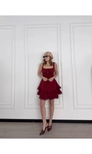 Luz&Pos Mini Askılı Elbise - Bordo