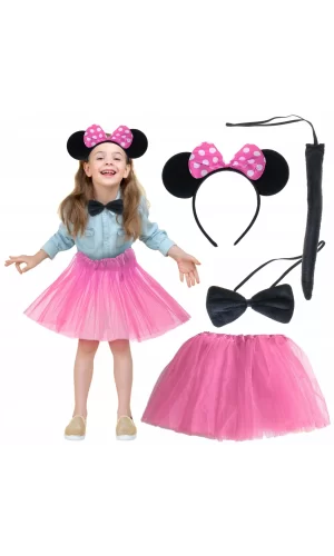 Minnie Kostüm Seti (pembe Tütü Etek + Pembe Taç + Papyon + Kuyruk)